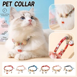 Camphor Wood Bead Collar with Bell Necklace for Cats and Dogs Pet Accessories