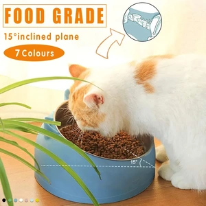Pet Dog Cat Food Bowl Raised No Slip Stainless Steel Tilted Water Food Feeder