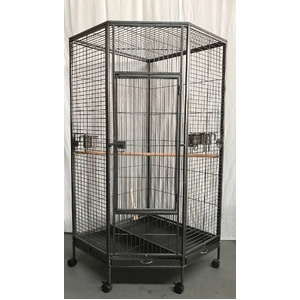 Corner Bird Cage Pet Parrot Aviary Perch Castor Wheel