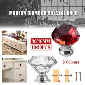 Door Knobs Handles Clear Crystal Diamond Glass Kitchen Cupboard Cabinet Pulls 40 mm 10PCS