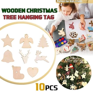 Wooden Christmas Hanging Ornament for Tree DIY Craft Decoration 10pcs