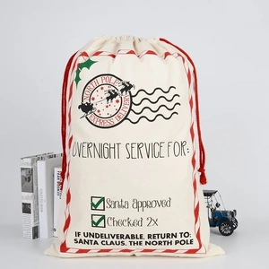 50x70cm Canvas Hessian Christmas Santa Sack Xmas Stocking Reindeer Kids Gift Bag, Cream