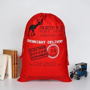 50x70cm Canvas Hessian Christmas Santa Sack Xmas Stocking Reindeer Kids Gift Bag, Red