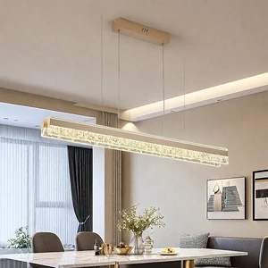 BAMDECOR A122 Nordic Long Dual Linear Dimmable Acrylic Kitchen Dining Table Pendant Light Minimalist Modern Lighting
