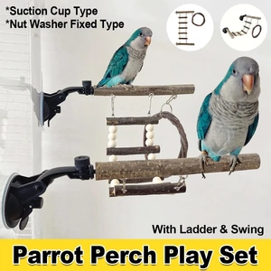Wooden Parrot Stand Climbing Ladder Swing Toy for Birds Cage Play Accessories
