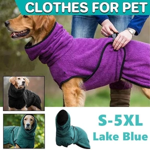 Dog Puppy Hoodies Jacket Solid Coat Pet Winter Soft Warm Clothes S-5XL Lake Blue