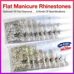 1440Pcs Glitter Rhinestones Crystal Flat Clear Bottom Glass Nail Art Nail Drill