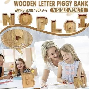 Wooden Piggy Bank Funny Letter or Guitar Coin Saving Money Box A‚ÄìZ Gift Idea