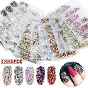 1440Pcs Glitter Rhinestones Crystal Clear Flat Bottom Glass Nail Art Nail Drill