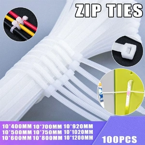 100X Cable Ties Zip Ties Nylon UV Stabilised Bulk White Cable Ties
