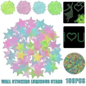 100 Pieces Glow-in-the-Dark Luminous Star Wall Stickers for Bedroom or Ceiling Decor