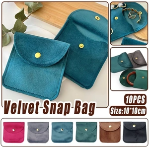 10pcs Velvet Jewelry Pouch Button Closure Thick Soft Ring Necklace Storage Bag