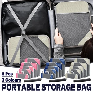 6PCS Compression Packing Cubes Expandable Luggage Storage Bag Travel Packing Bag