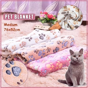 Medium Size Pet Mat Paw Print Cat Dog Puppy Fleece Soft Pet Blanket Bed Cushion