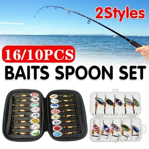 10/16PCS Fishing Lure Spinners Baits Spoon Set with Tackle Bag Trout Bass Tackle