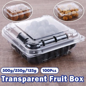 100pcs Transparent Plastic Fruit Box with Tape Cover Storage Packaging for Fruit