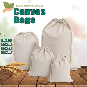 10X Canvas Cotton Drawstring Bags Linen Calico Tote Gift Storage Pouches