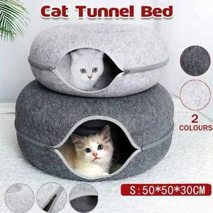 Felt Cat Tunnel Bed Donut Cave Nest for Kittens and Small Pets 50 by 30cm Grey