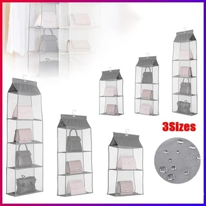 Grey Bag Storage Holder Wardrobe Closet Hanging Handbag Organizer 2/3/4 Pockets Shelf