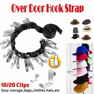 Over Door Hat Rack Baseball Cap Holder Storage Strap with Clips Closet Organizer