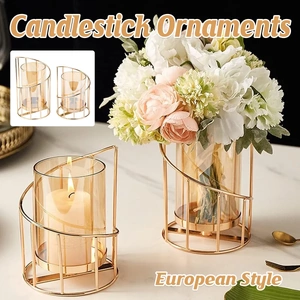 Wrought Iron Candle Holder Romantic Candlestick Ornament Dinner Table Decor Prop