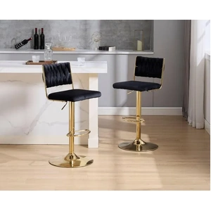 SERENITà 2x Velvet Bar Stools with Braided Back Elegant Kitchen High Chairs, Kitchen Island Stools Adjustable Height Swivel Bar Chairs with Gold Legs