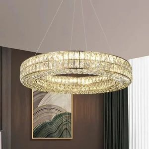 BAMDECOR C3332/1 Round Luxury Crystal Chandelier Modern LED Crystal Chandelier LED Ring Pendant Light Stainless Steel Ceiling Lamp Hanging Lights,for
