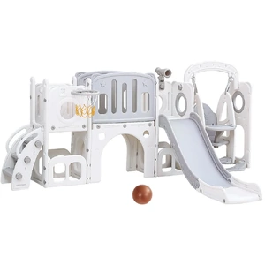 Kids Slide Swing Set Basketball Hoop Ring Football Outdoor Toys