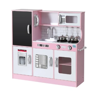 Kids Wooden Pretend Kitchen Play Set Cooking Toys Pot Ice Cup Oven Blackboard