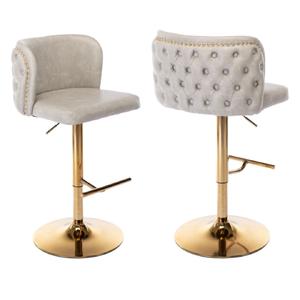 2x Faux Leather Golden Base Swivel Bar Stools