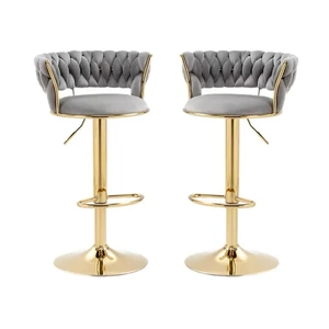 2x Height Adjustable Swivel Bar Stool Velvet Golden Base Barstools Chairs Padded Seat