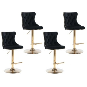 4x Height Adjustable Swivel Bar Stool Velvet Studs Barstool with Footrest and Golden Base