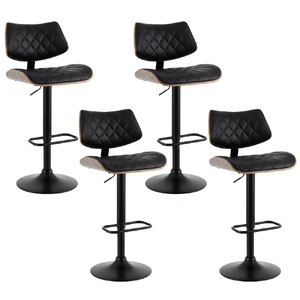 4x Bar Stools Kitchen Dining Chairs Gas Lift Stool Wooden Leather