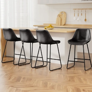4x Bar Stools Leather Padded Metal Legs
