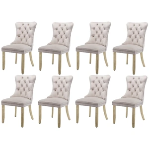8x Velvet Dining Chairs Upholstered Tufted Kithcen Chair with Solid Wood Legs Stud Trim and Ring