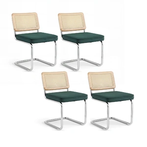 Dining Chairs Set of 4 Velvet Rattan Cantilever
