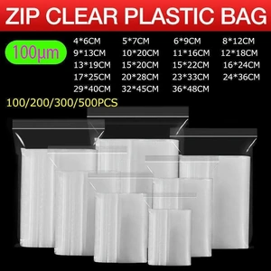 100PCS 100micron Bulk Clear Resealable PE Plastic Zip Bags