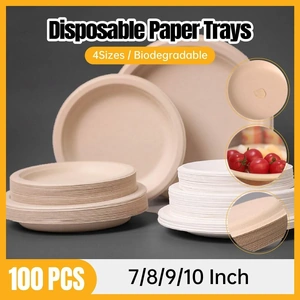 100x Biodegradable Sugarcane Paper Trays - Eco-Friendly & Durable for Food