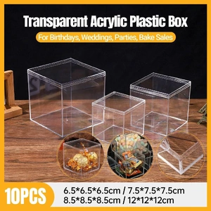 10pcs Clear Acrylic Plastic Boxes Square Storage Containers for Food Small Item