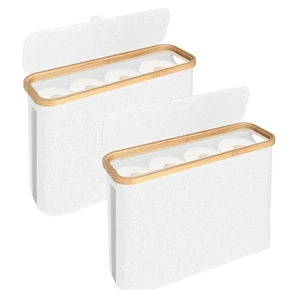 CARLA HOME 2 Pack Toilet Paper Storage Basket Holds Up to 12 Rolls with Bamboo Lid and Handle for RV Closet