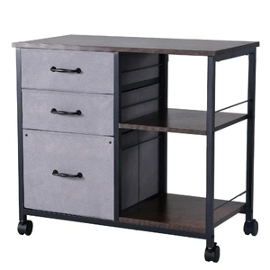 Mobile Metal File Cabinet with 3 Fabric Drawers and 2 Open Shelves