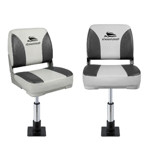 Seamanship 2X Folding Boat Seats with 2X Adjustable Pedestals 34-46cm Marine Swivel Low Back 13cm Padding