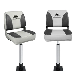 Seamanship 2X Folding Boat Seats with 2X Adjustable Pedestals 55-75cm Marine Swivel Low Back 13cm Padding