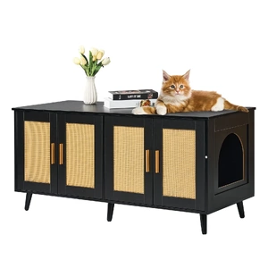 VEVOR Cat Litter Box Enclosure Wooden Litter Box Furniture Hidden 2 Rooms