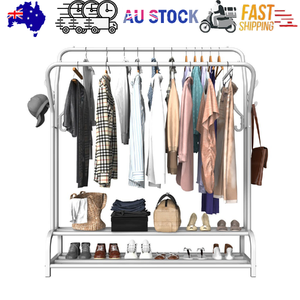 Heavy Duty Metal Double Clothes Rail Rack Garment Hanging Shoe Storage Shelving Unit AU