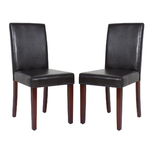 2x Wooden Frame Brown Leatherette Dining Chairs with Solid Pine Legs