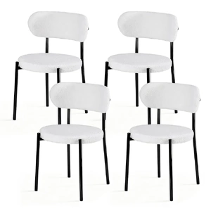 Dining Chairs Set of 4 Sherpa Boucle White