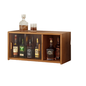 Bamboo Dustproof Cup Storage Cabinet with Sliding Acrylic Door