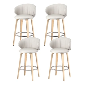4x Bar Stools Dining Chairs Contoured Leather Wood Stool