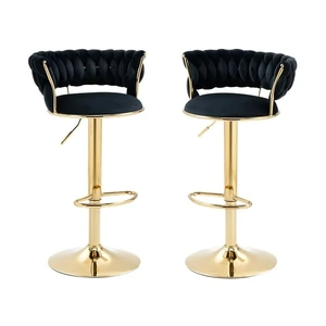 SERENITà Velvet Seat Kitchen Breakfast Bar Stools Counter Height Barstools with Back Cushioned Chairs for Home Bar x2